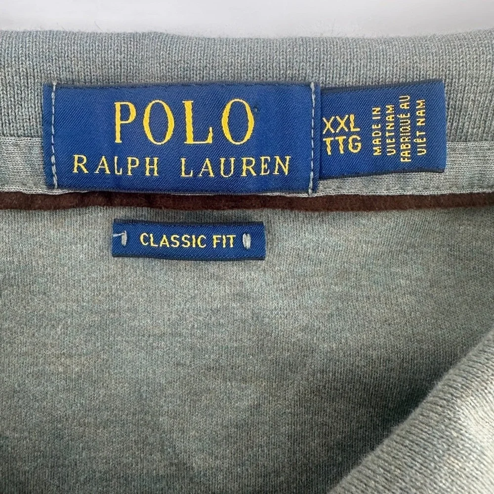 Polo Ralph Lauren Shirt Mens XXL 2XL Green Long Sleeve Ribbed Classic Fit‎ Polo